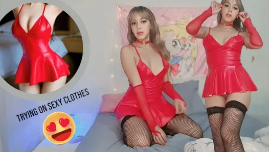 BelleAliz Trying on sexy red outfit