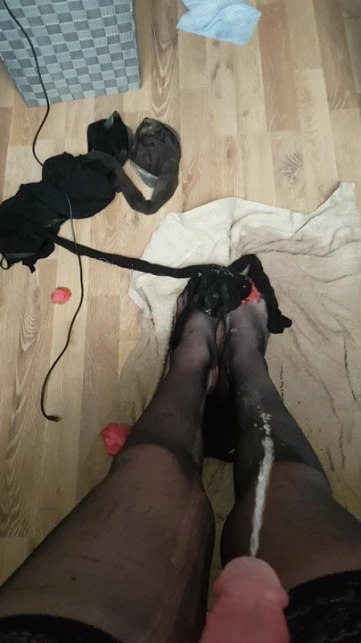 Couldn't resist drenching my slutty nylon feet in hot piss 2