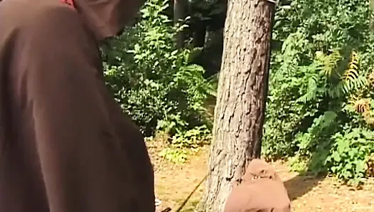 Bound Mature Blonde MILF Drilled Anal Against Tree