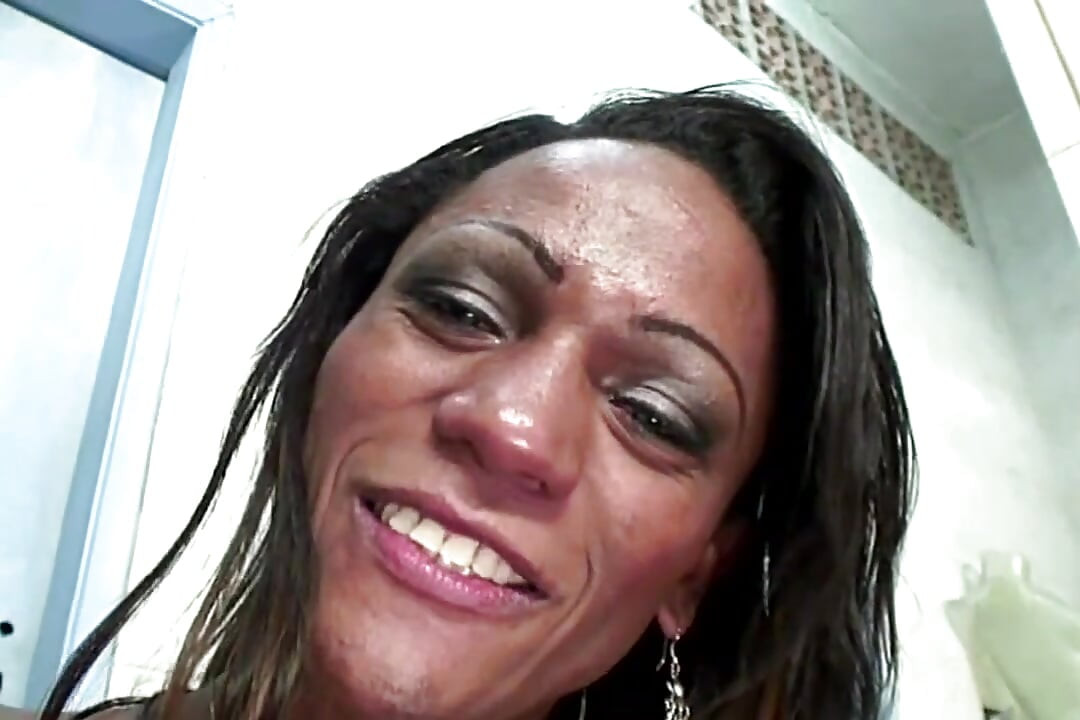 Fantastic Busty Black Tranny with Monster Cock Cums with Sex Machine in Ass