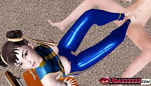 Chun Li in Hot 3D Hentai Brutal Deepthroat Mouth Fuck with Seductive Moans, Footjob Fetish