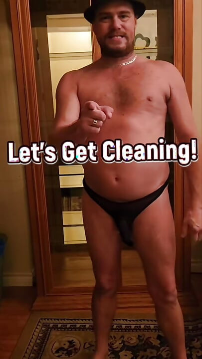 Twink Bubble Butt cleans cabinet