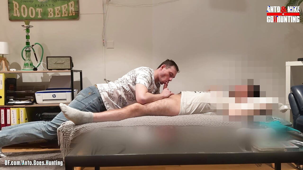 Young Hairy Straight Plumber Gets Sucked on the Couch Until He Cums