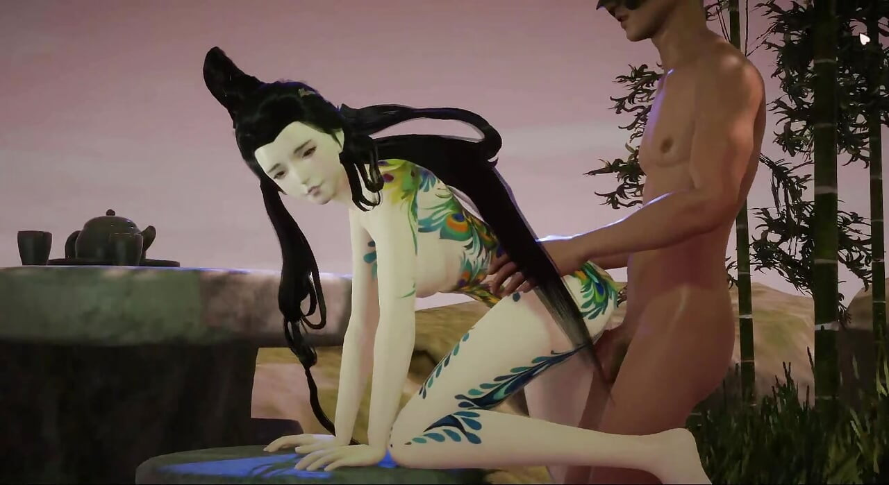 3D med litterär talang som lämnar sperma bredvid stenbordet