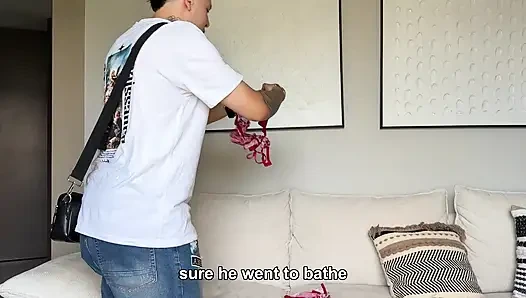 I catch my stepbrother masturbating in my panties and he ends up squirting me