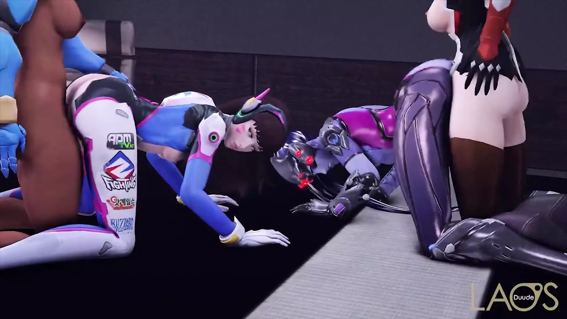 Scopata a quattro di futanari a tema overwatch