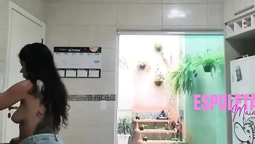 Hot Brunette Cooking in a Different Way - Naked for the Neighbors.