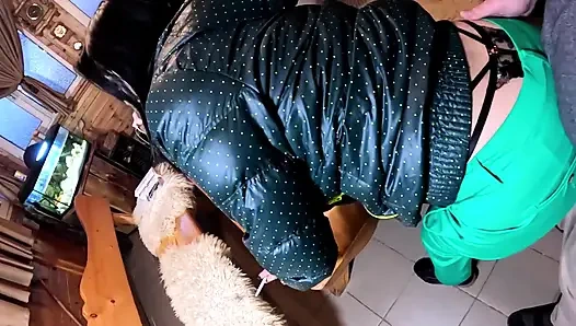 Green Downjacket Tease Smoking, Humiliation & Messy Cum Play