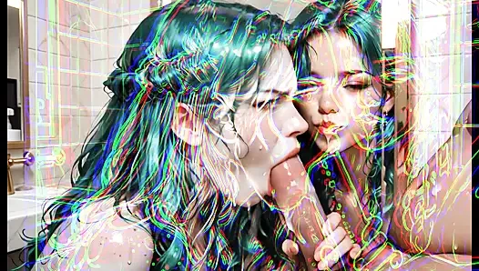 Wunderschönes, mehrfarbiges Mädchen lutscht im Badezimmer Schwanz – Blowjob nass und tief