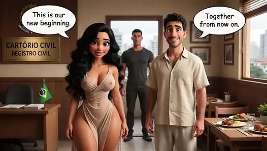 The husband secretly watches his wife sharing intense encounter with tall protector at the family farm (AI generated)