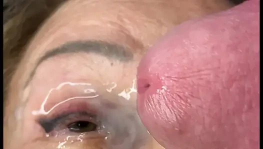 Milf extremely close up cumshot on eye orgasm