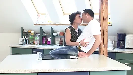 Mature Brunette MILF Pounded Hard on Kitchen Counter