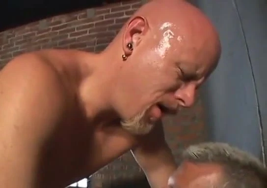 Bald guy  gets fucked by cock and strap on