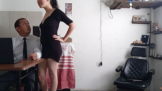 my horny wife can't get enough of fucking!  behind her husband's back she sucks the messenger's cock.