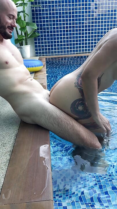 Pool Day: Cheating Busty Wife Having Fun with Her Lover. Big Boobs, Sun and Big Cock