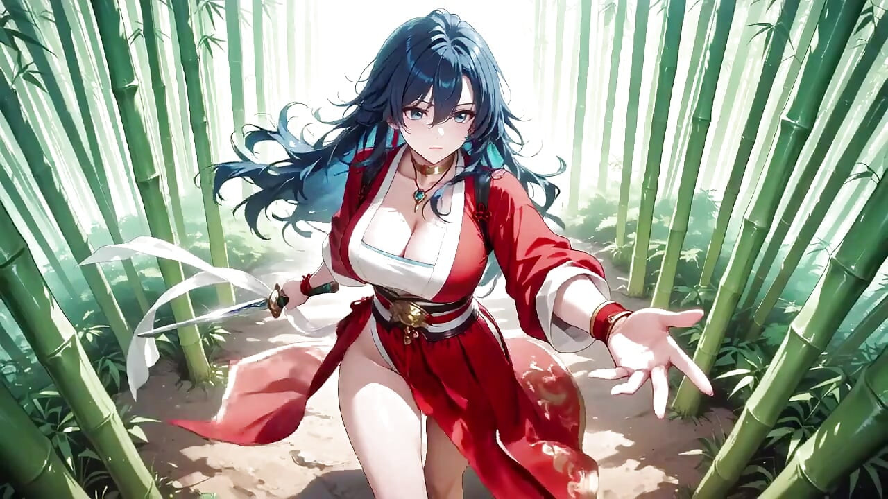 Blue-haired Samurai! Service in the Bamboo Grove. What Secrets Hide Under That High-slit Kimono?