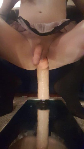 Crossdresser rides monster 10 inch dildo!