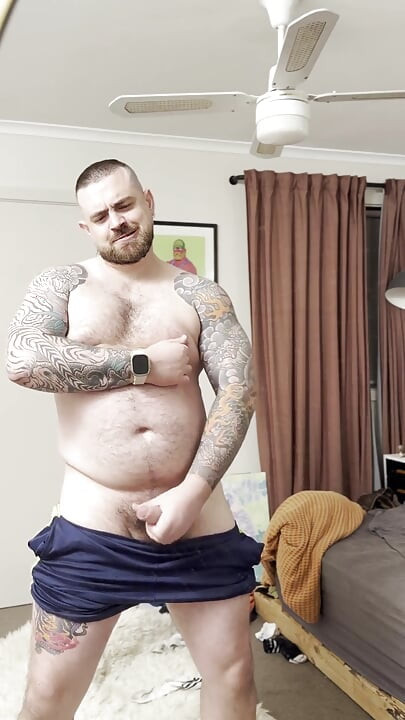 Chubby Bear Plays with His Cock and Belly