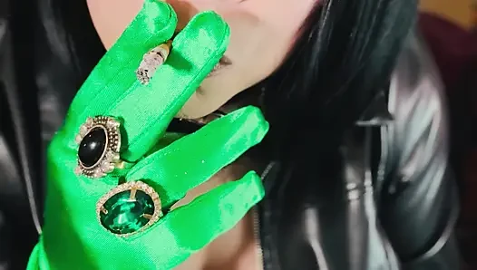 A Gloved Goth Dressed In Leather smokes A Cigarette - Smoking BBW OMI OM...