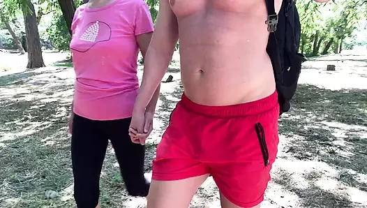 Fuck and cum in thong in public park summer