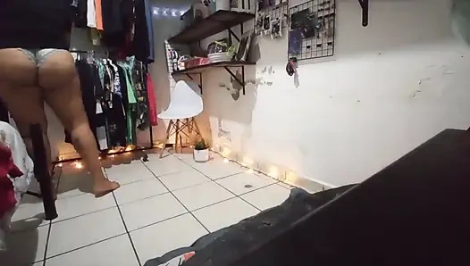 Big Ass Brunette Mexican Folding Clothes in Thong