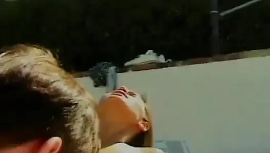 Awesome Brunette Babe Rides Dick by the Pool