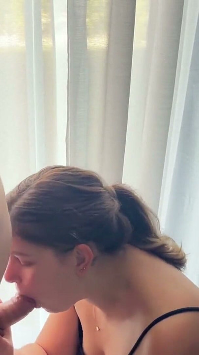 amateur WIFE gives blowjob, and gets facial by the window so neighbours could watch! | Clip 1