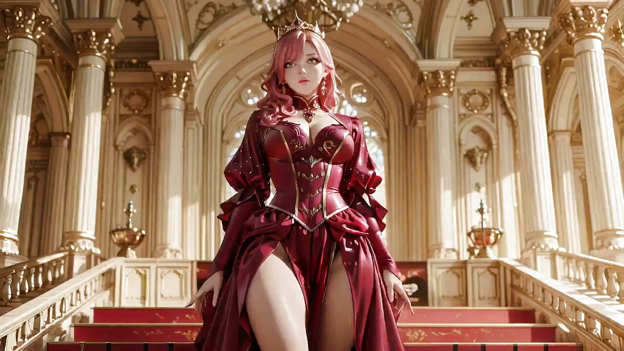 Ratu blonde dalam pakaian merah! Dari Grand Palace ke Cadar Putih, Fantasi Tulen Melutut