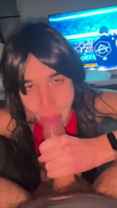 Crossdresser sucks my big cock and I cum on her face. | Clip 1