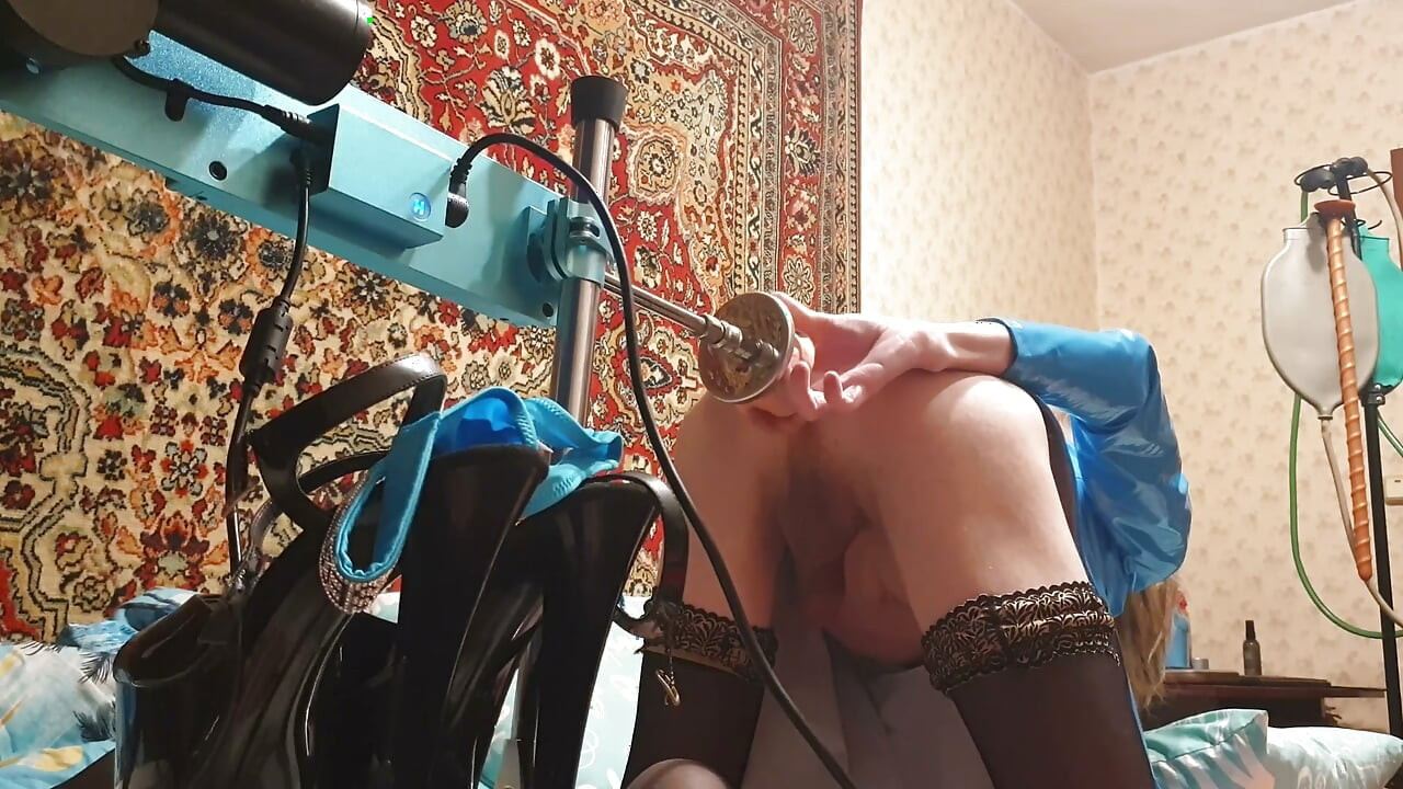Tranny in fetish pvc dress have Hardcore deep anal fuck machine with a huge dildo