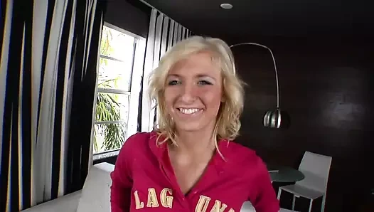 Barely of age Ella Marie a horny blonde gets her pussy