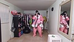 Layered PVC Magical Girl Breaths air from her Suit Gasmask Breathplay