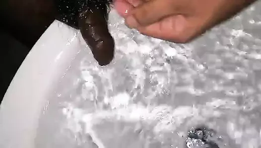 Washing his small black cock pee teen young sexy boy
