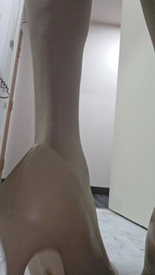 Wearing my blue dress and beige heels
