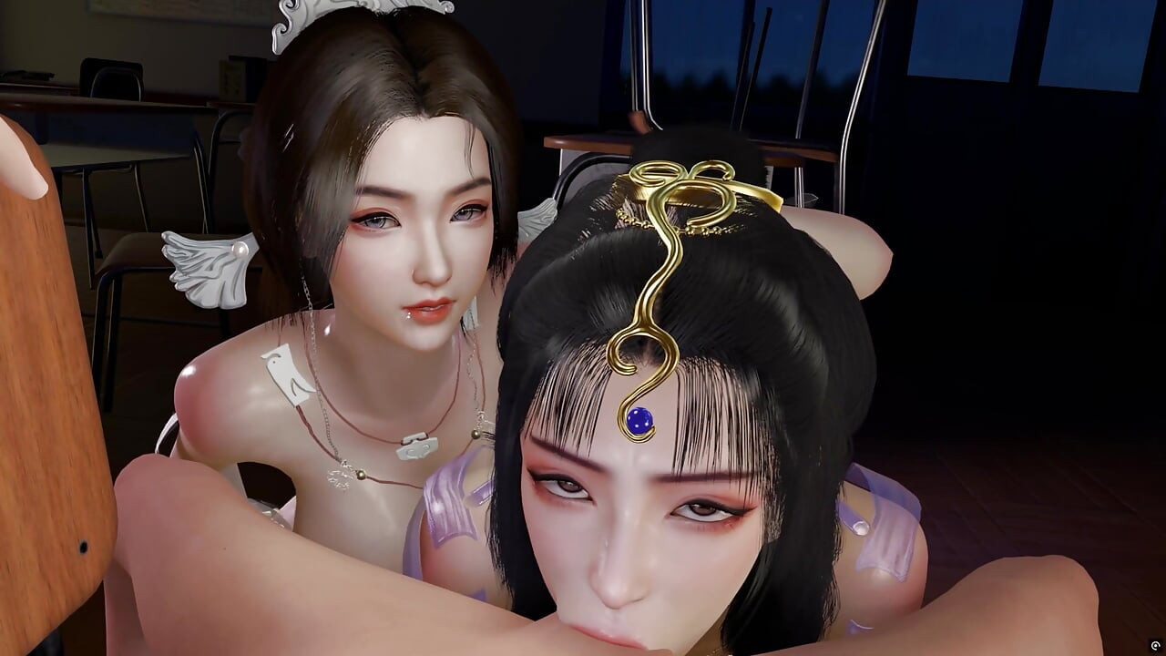 3D Two Horny Babes Sharing One Big Cock