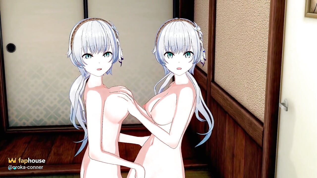 Two White Haired Beauties Touch and Pleasure Each Other - 3D Hentai