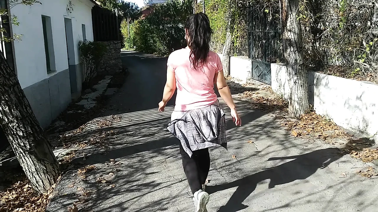 Horny brunette suck my dick in the street, risky outdoors