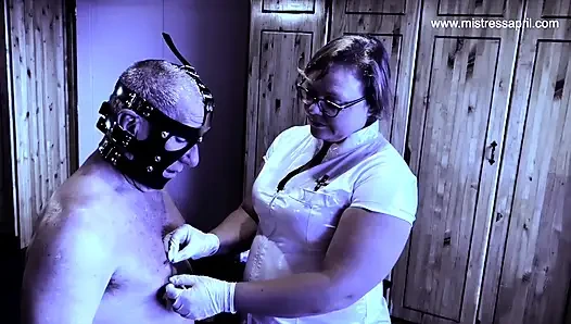 Domina, herrin, april, menschliches nadelkissen