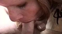 Vintage Carli gets massive facial from little white dick
