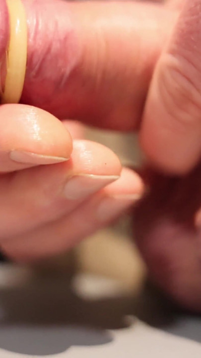 Condom fills slowly with juicy precum | Clip 1