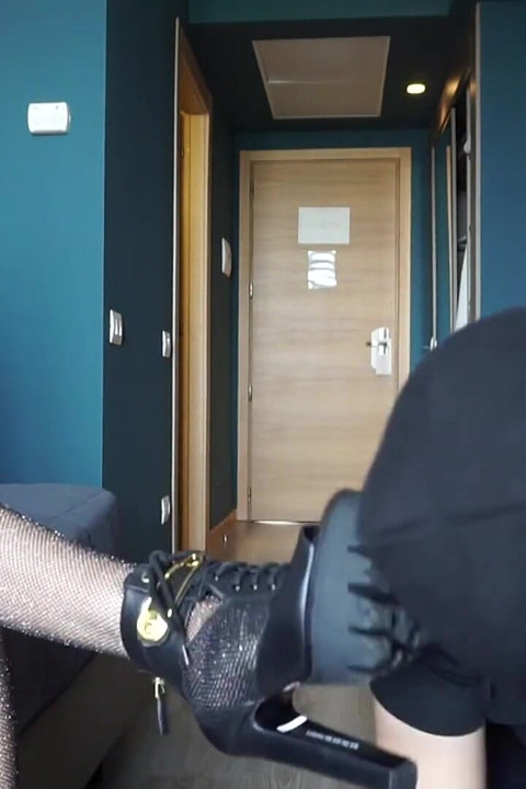 Blonde in Lingerie Dominates Masked Man with Heels