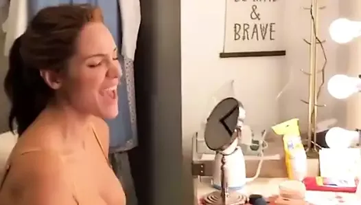 Katherine McPhee in a bra getting ready & dancing backstage