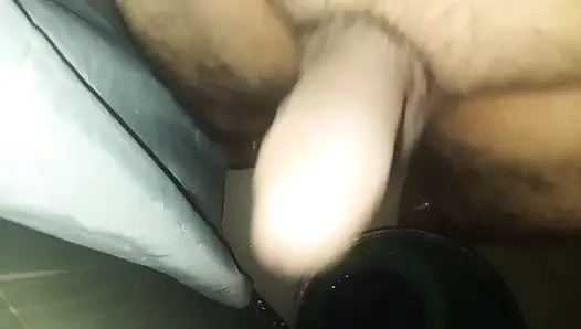 Slim man takes his time to touch himself in the bathroom