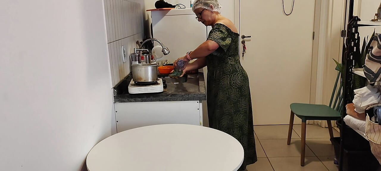 87-year-old Grandma in Her Kitchen and Her Perverted Grandson Looking Under Her Dress
