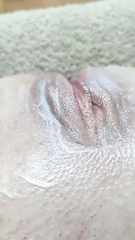 Wife massages her sweet pussy