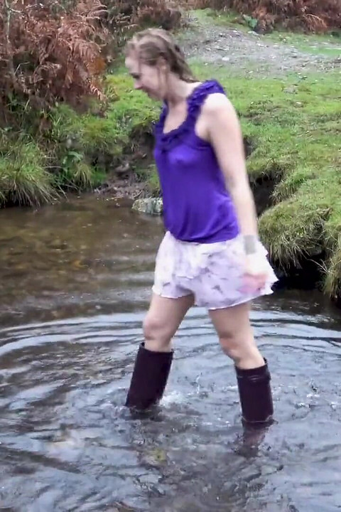 Welly Sploshing in Boots and No Panties!