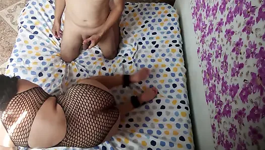 Mature masked woman giving delicious deep throat blowjob