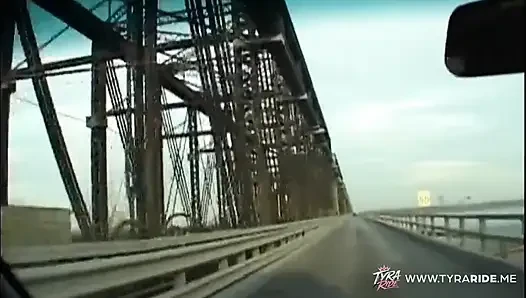 Brunette with Tattoos Gives Blowjob in Car Backseat