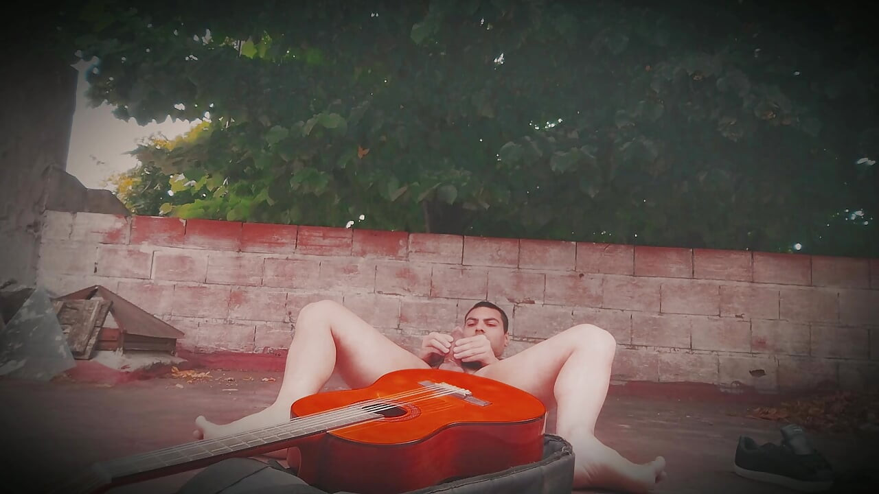 Big Muscular Man - GuitarJob - In the Air Rubbing Yamaha C80 Orange Guitar By The Penis - Sexy Number 1
