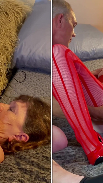 Kırmızılı nine: dildo ile sikişen sürtük